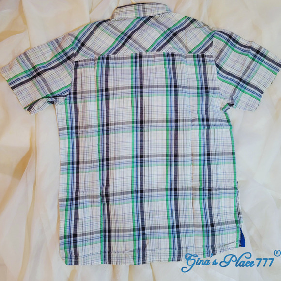 French Toast Boy's Plaid Short Sleeve Button Down Shirt Blue/Green, XL - Picture 5 of 6